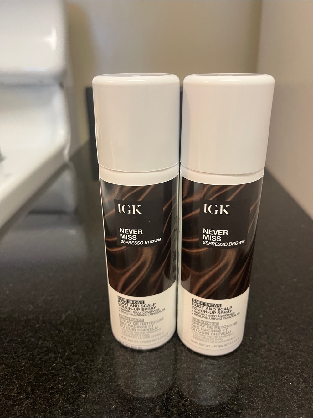 (2 BRAND NEW) IGK Hair Never Miss Root & Scalp Touch-Up Spray in Dark Brown